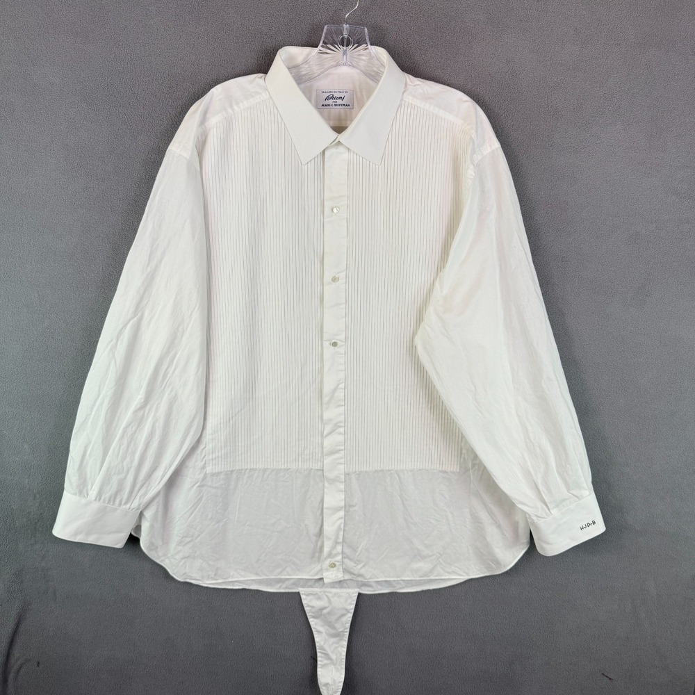 Brioni Mens Luxury Dress Shirt Tuxedo 18 Solid White 100% Cotton Made In Italy